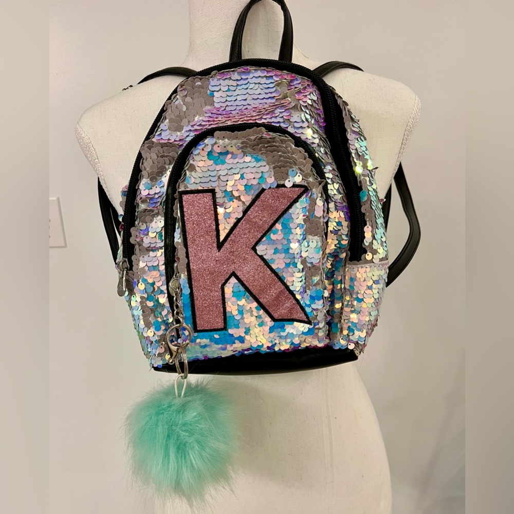 Justice Sequin Backpack with Pink and Silver iridescent sequins. Brand new!